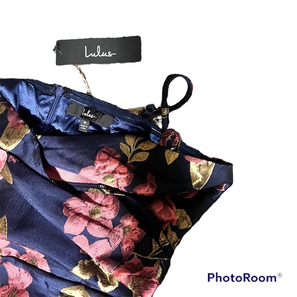 Navy Blue Floral Jacquard Skort Romper - Picture 4 of 5